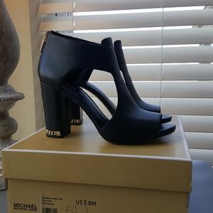 Michael Kors  Sabrina Open Toe Black Leather Heel